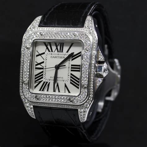 cartier santos 100 diamond bezel replica|cartier santos 100 stainless steel.